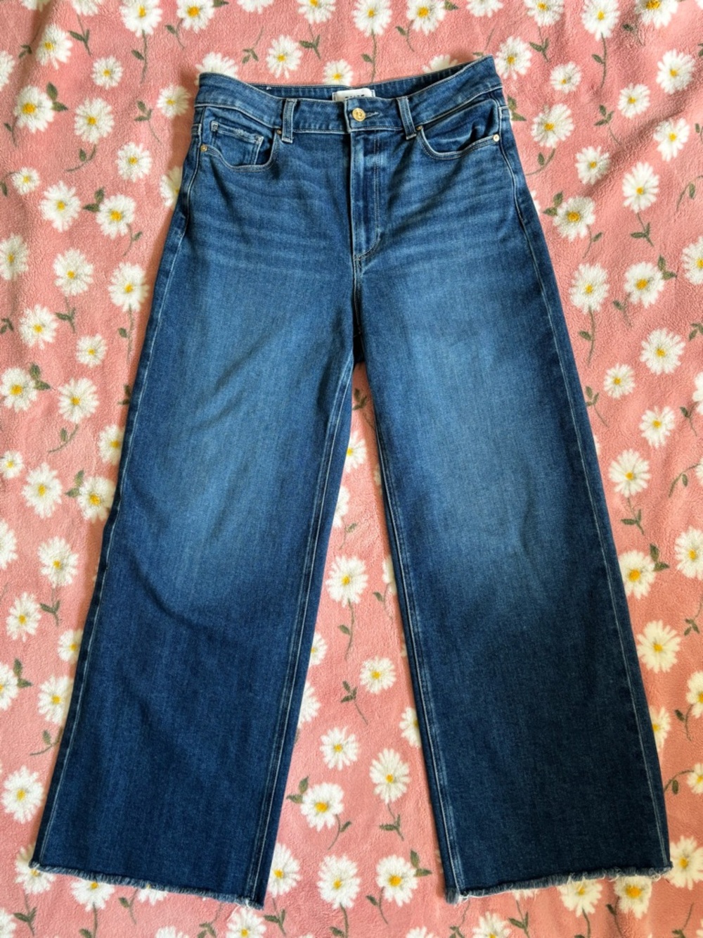 Paige Anessa High Rise Wide Leg Petite Jeans Frayed Hem in Arpeggio Size 29 EUC - Picture 6 of 11